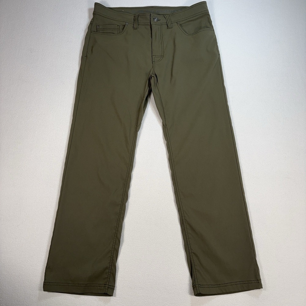 Prana Brion Pants Men 34 (fits 35x30) Green Slim Fit Straight Leg Hiking Outdoor